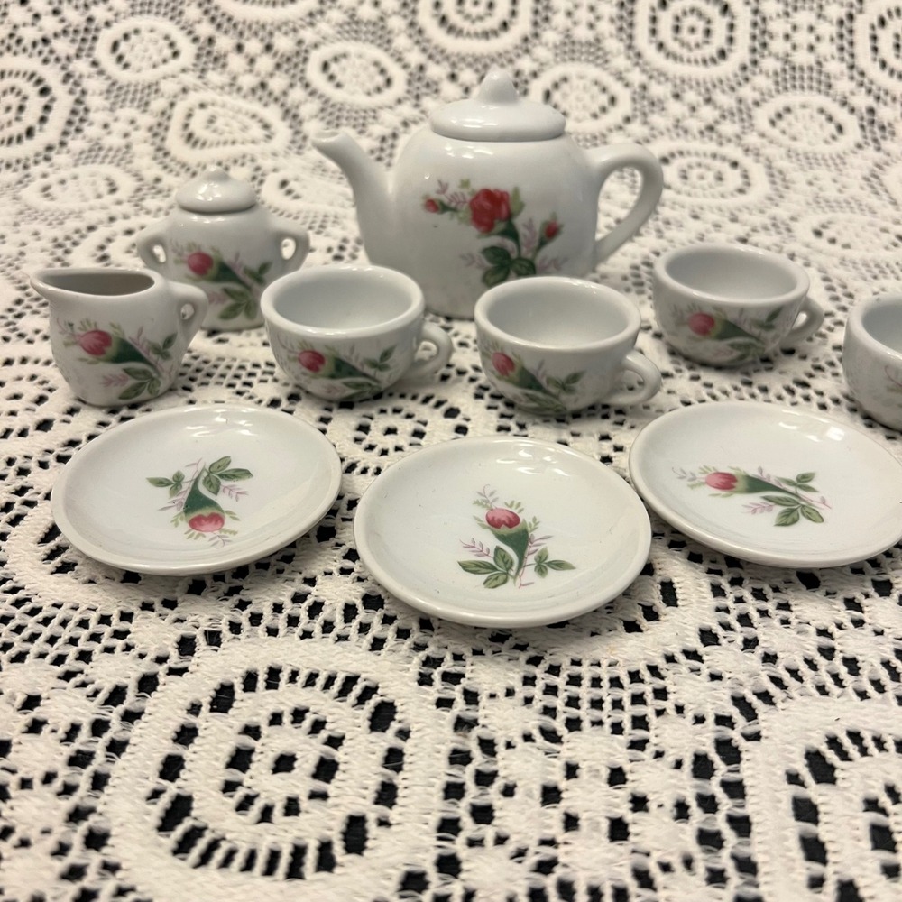 Vintage Porcelain Miniature Trinket Pink Floral Tea Set | Cottage